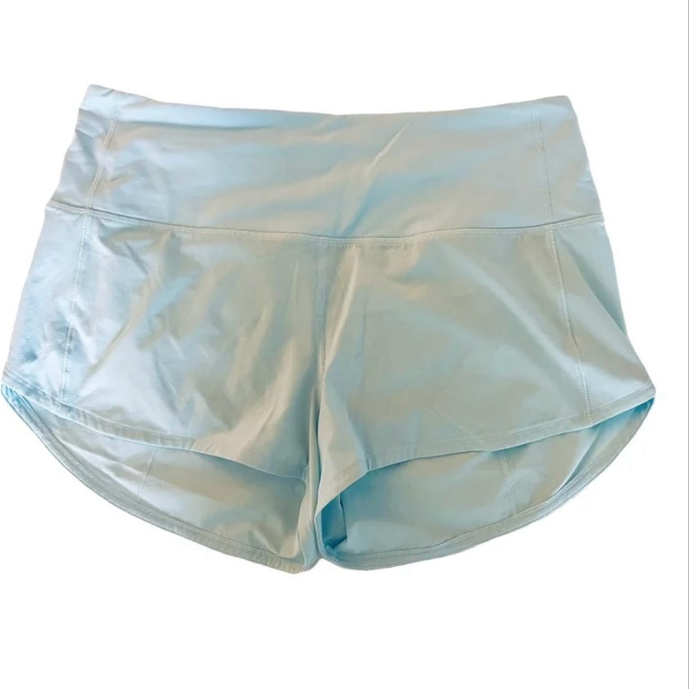 Lululemon running shorts.  Size 8 in light blue.